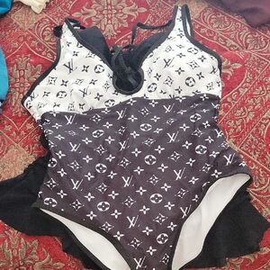 Louis Vuitton Black and White One Piece Swimwear with Bold Pattern